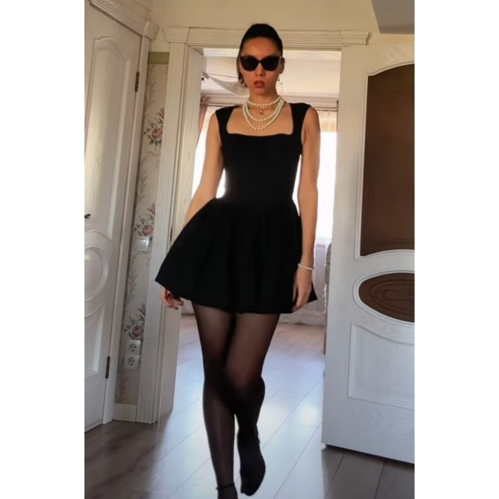Zara Square Neck Pleated Dress Black size S and XXL - Picture 8 of 13